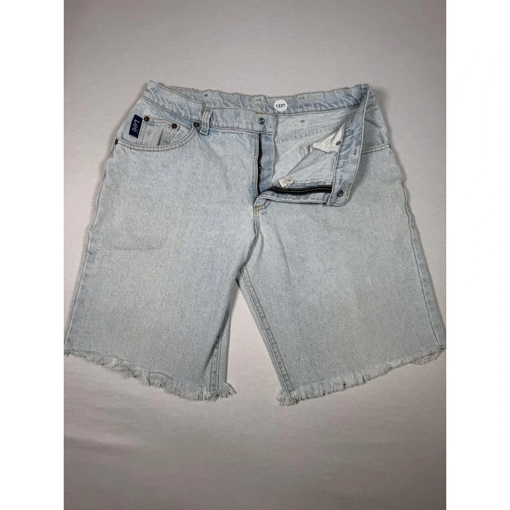 Vintage Lee Shorts Mens 36 Light Wash Denim Bermuda Cutoff Raw Hem USA Casual